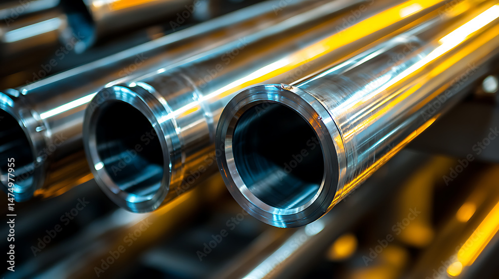 Naklejka premium Close-Up of Polished Metal Pipes