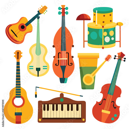 Six classic jam instrument isolated on white background