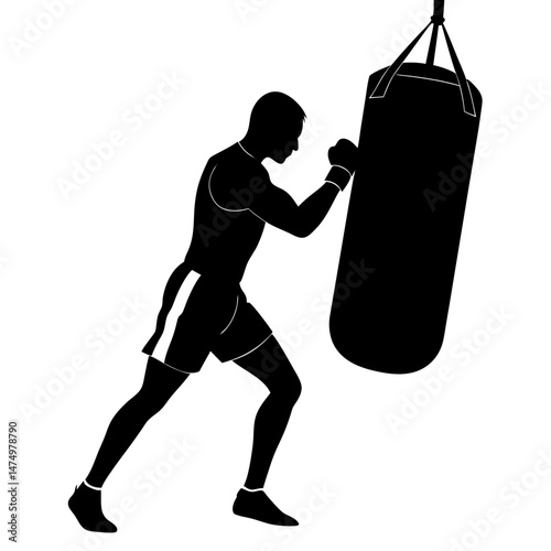 Boxer punching bag silhouette vector illustration
