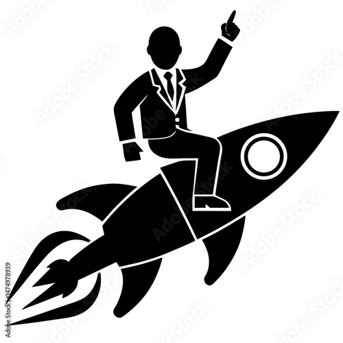 Man riding rocket silhouette vector illustration