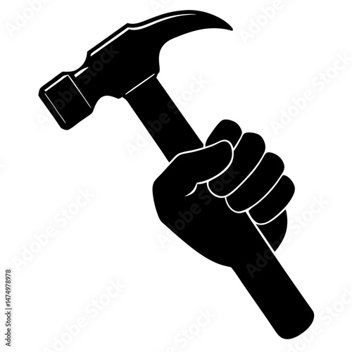 Hand holding hammer silhouette vector illustration