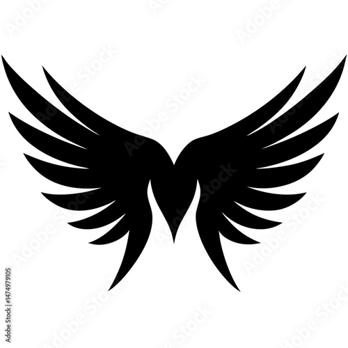 Open wings spread black silhouette vector illustration