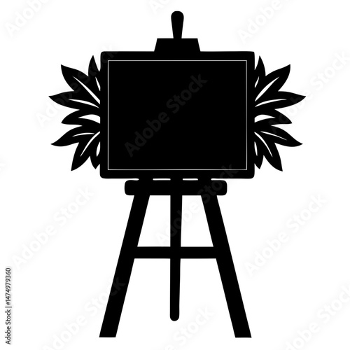 Easel with leaves black silhouette vector illustration