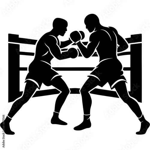 Boxers fighting in ring silhouette vector illustration