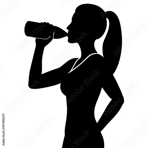 Woman drinking water silhouette vector illustration