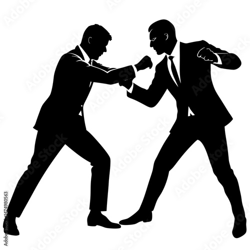 Businessmen boxing match silhouette vector illustration