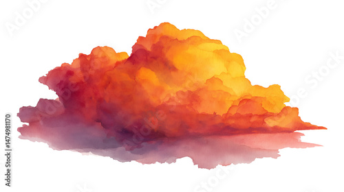 Watercolor cloud with shades of orange and purple, isolated on white
