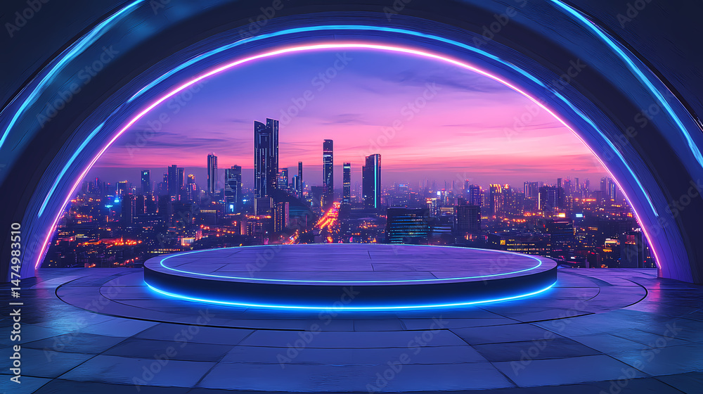 Fototapeta premium Futuristic Cityscape Platform Stage