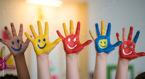 Painted hand smiley faces kids activity