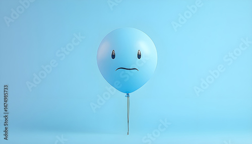 Obraz na płótnie A balloon with a sad face against a blue background w salonie