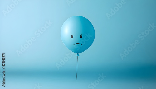 Obraz na płótnie A balloon with a sad face against a blue background w salonie