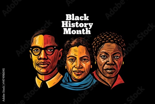 Colorful portraits celebrating black history month with influential figures