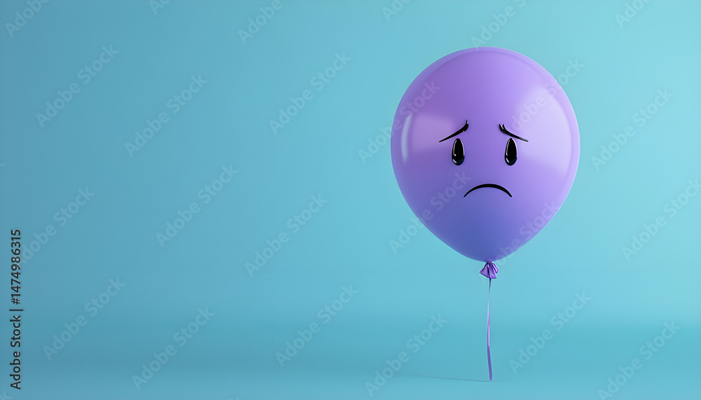 A balloon with a sad face against a blue background
