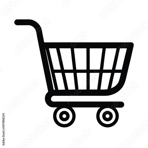 Simple black and white shopping cart icon representing e-commerce and online shopping concepts.