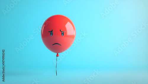 A balloon with a sad face against a blue background