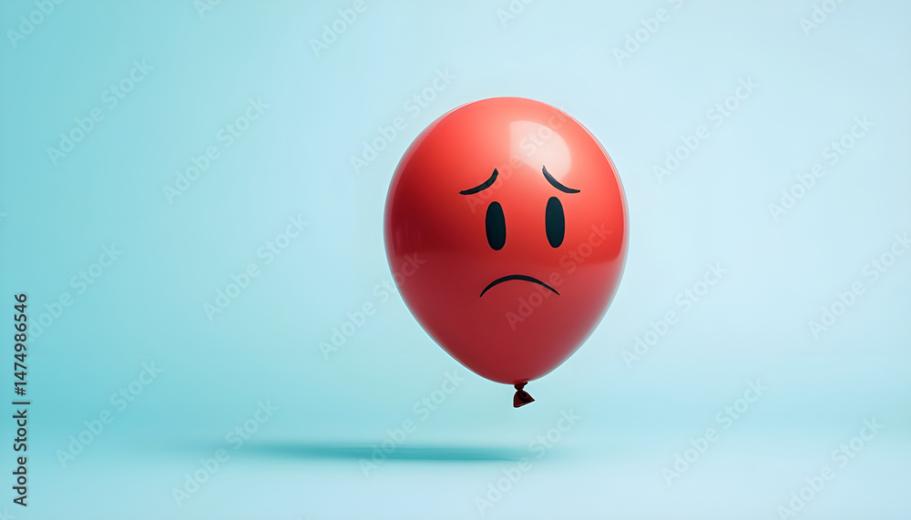 A balloon with a sad face against a blue background