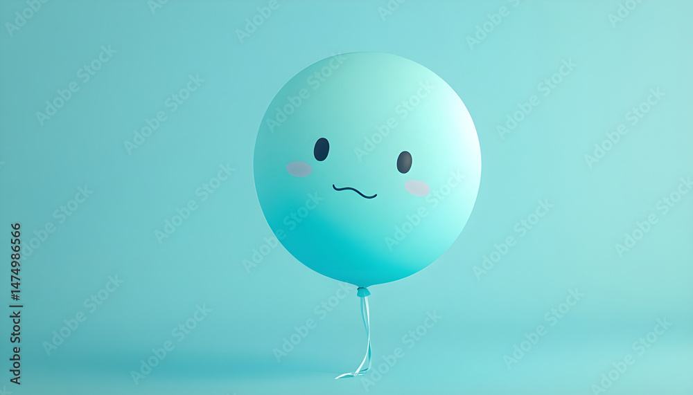 A balloon with a sad face against a blue background