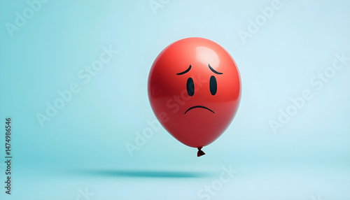 Obraz na płótnie A balloon with a sad face against a blue background w salonie