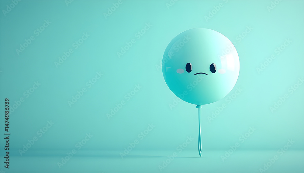 A balloon with a sad face against a blue background