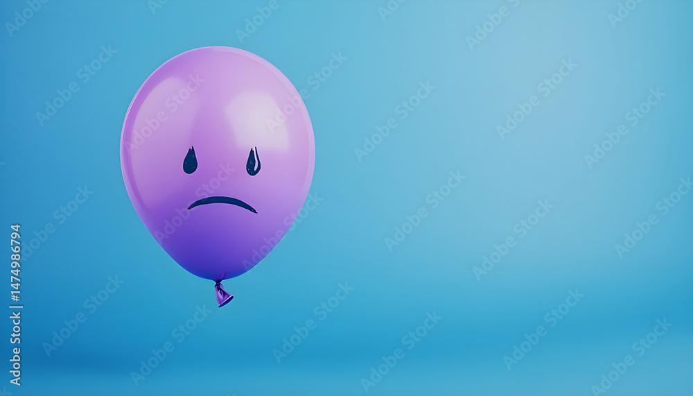 A balloon with a sad face against a blue background