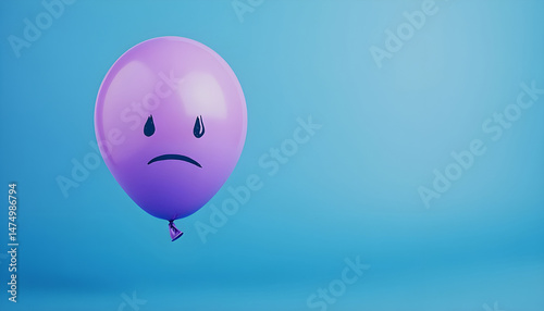 Obraz na płótnie A balloon with a sad face against a blue background w salonie