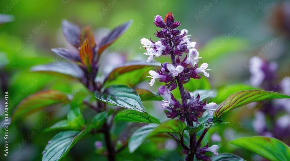 Purple basil plant in bloom Purple basil plant in bloom