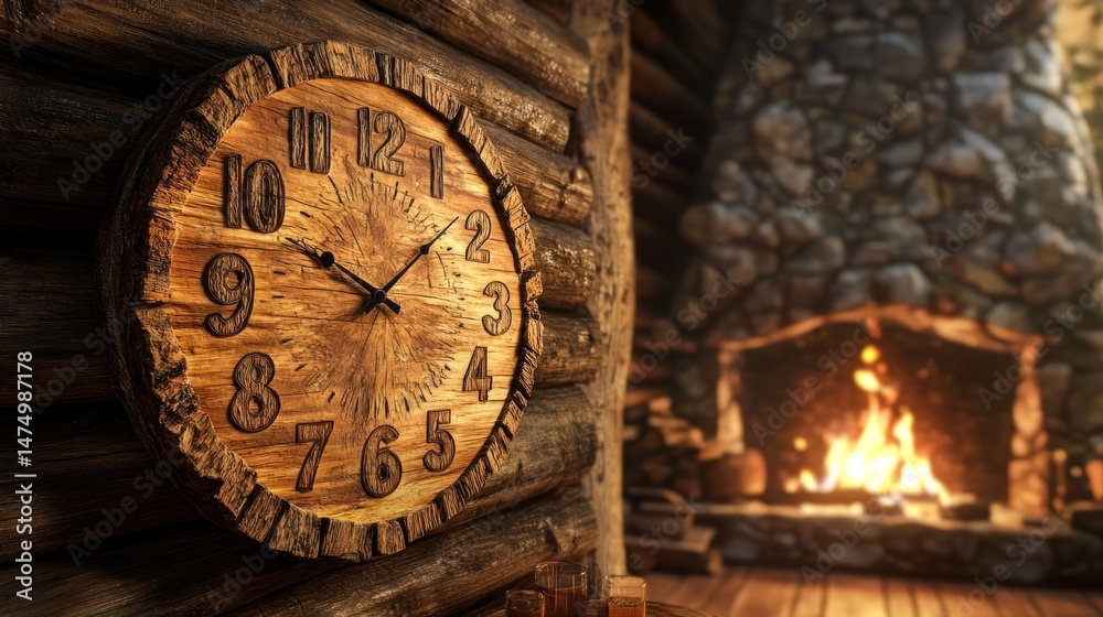 custom made wallpaper toronto digitalRustic interior clock and fireplace