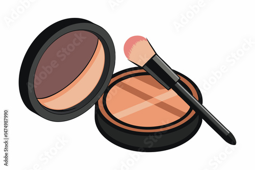 Compact Powder with Brush Isometric Illustration for Makeup Design