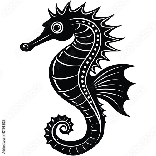 Adobe IllustrVector linocut sea horse illustration on folded paperator Artwork