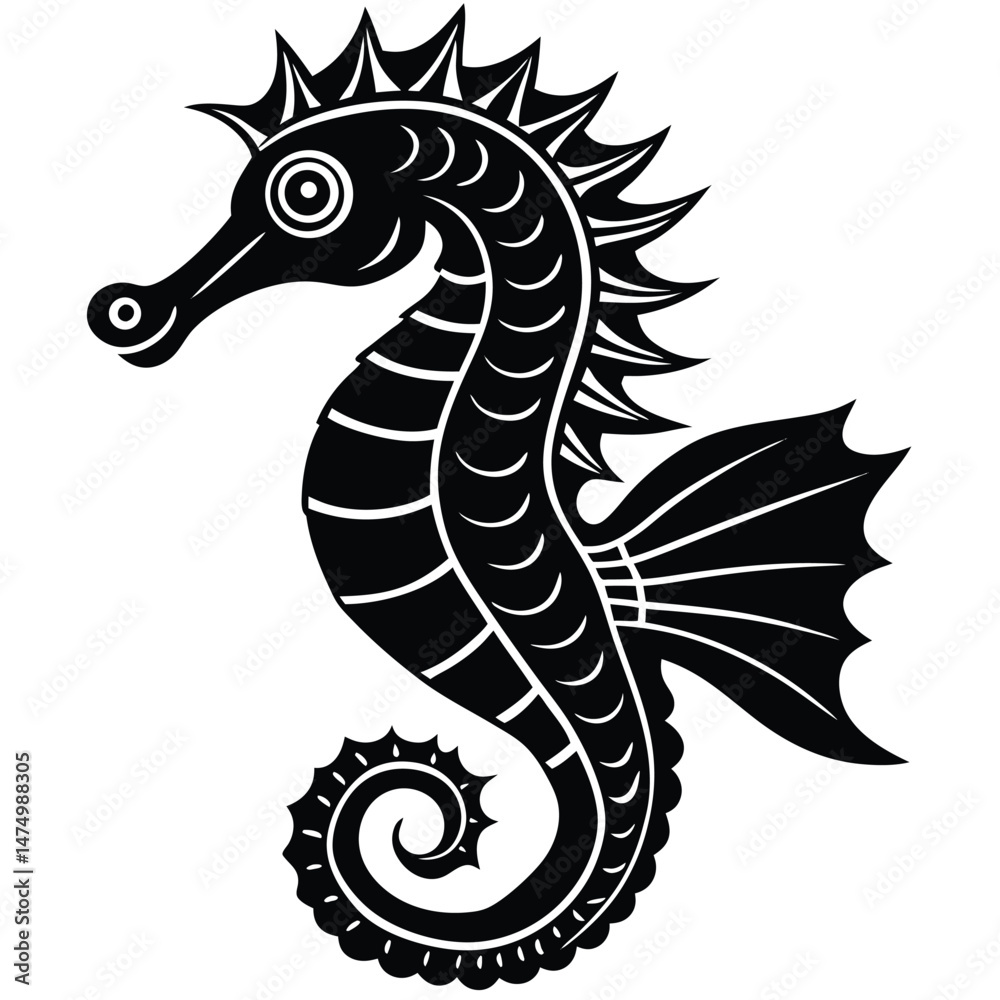 Fototapeta premium Adobe IllustrVector linocut sea horse illustration on folded paperator Artwork