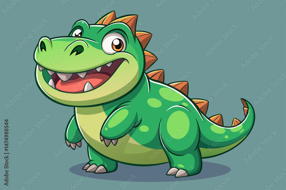 Fototapeta premium Adorable Cartoon Green Baby Dinosaur Illustration