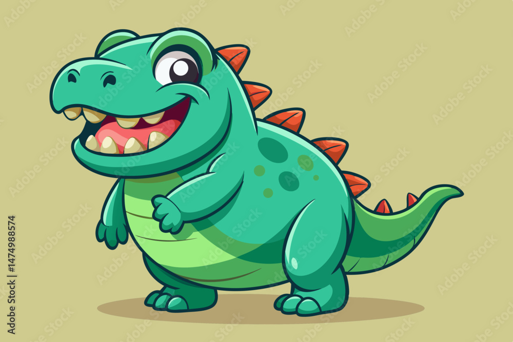 Fototapeta premium Happy Green Cartoon Dinosaur Character Illustration