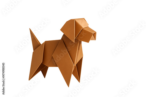 Brown Paper Origami Dog Isolated on Transparent Background