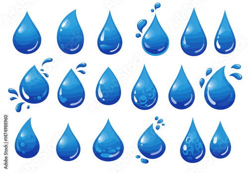 Water drop vector illustration set blue liquid droplets collection design element graphic resource clip art on transparent background silhouette


