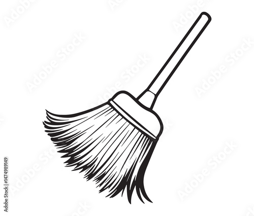 Simple broom design - rustic household art. Broom outline vector