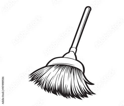 Simple broom design - rustic household art. Broom outline vector