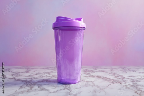 Lilac reusable beverage container on a marble surface.