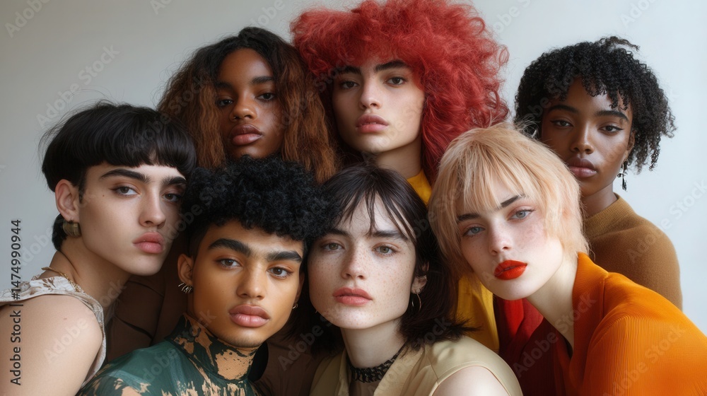 Group portrait of people with diverse gender identities, skin tones, abilities and styles, neutral background, emotional depth Group portrait of people with diverse gender identities, skin tones, abilities and styles, neutral background, emotional depth