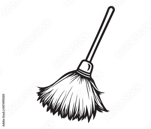 Simple broom design - rustic household art. Broom outline vector