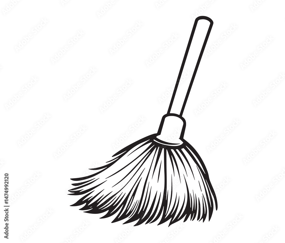 Simple broom design - rustic household art. Broom outline vector Simple broom design - rustic household art. Broom outline vector