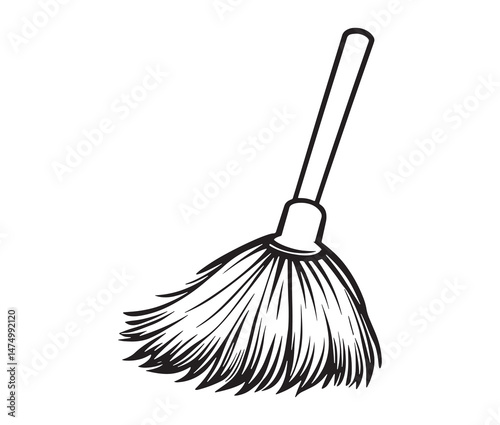 Simple broom design - rustic household art. Broom outline vector