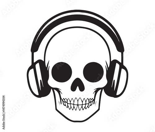Silhouette skull Headphones - music enthusiast design.  Skull with headphones silhouette
