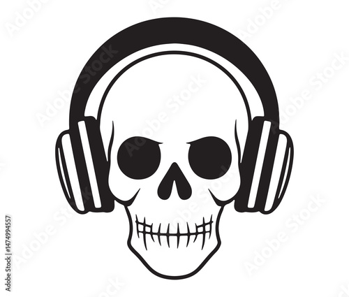 Silhouette skull Headphones - music enthusiast design.  Skull with headphones silhouette