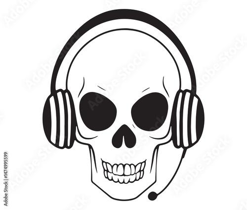 Silhouette skull Headphones - music enthusiast design.  Skull with headphones silhouette