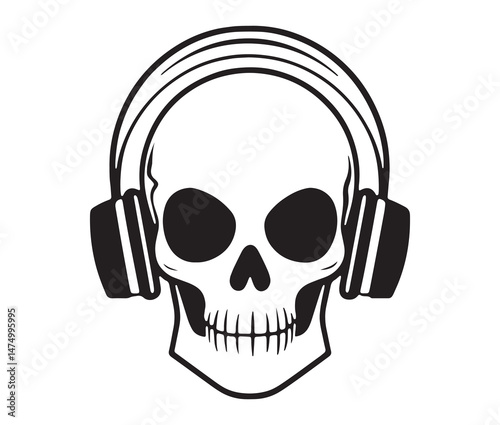 Silhouette skull Headphones - music enthusiast design.  Skull with headphones silhouette