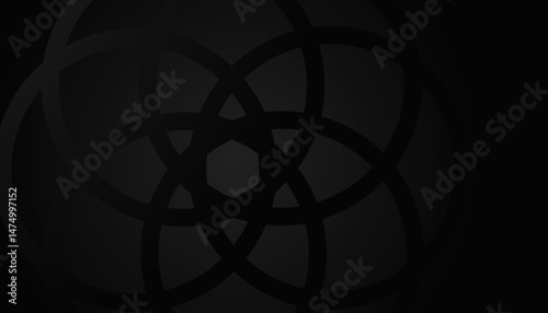 Abstract symmetrical geometric flower design with overlapping circular patterns in a dark, modern theme. Ideal for backgrounds, spiritual branding, meditation visuals, or tech-inspired projects. 