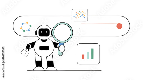 robot character holding magnifying glass and pointing at search bar ai seo technology artificial intelligence in business concept vector illustration 61778198 1