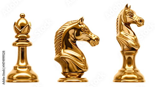 Set of golden horses  isolated on white background PNG