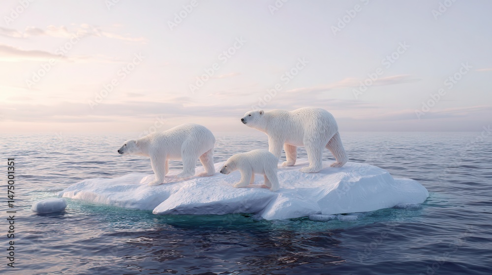Fototapeta premium Arctic bears on a melting ice floe.