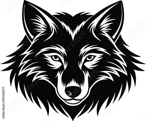 A flat vector silhouette black a wolf head